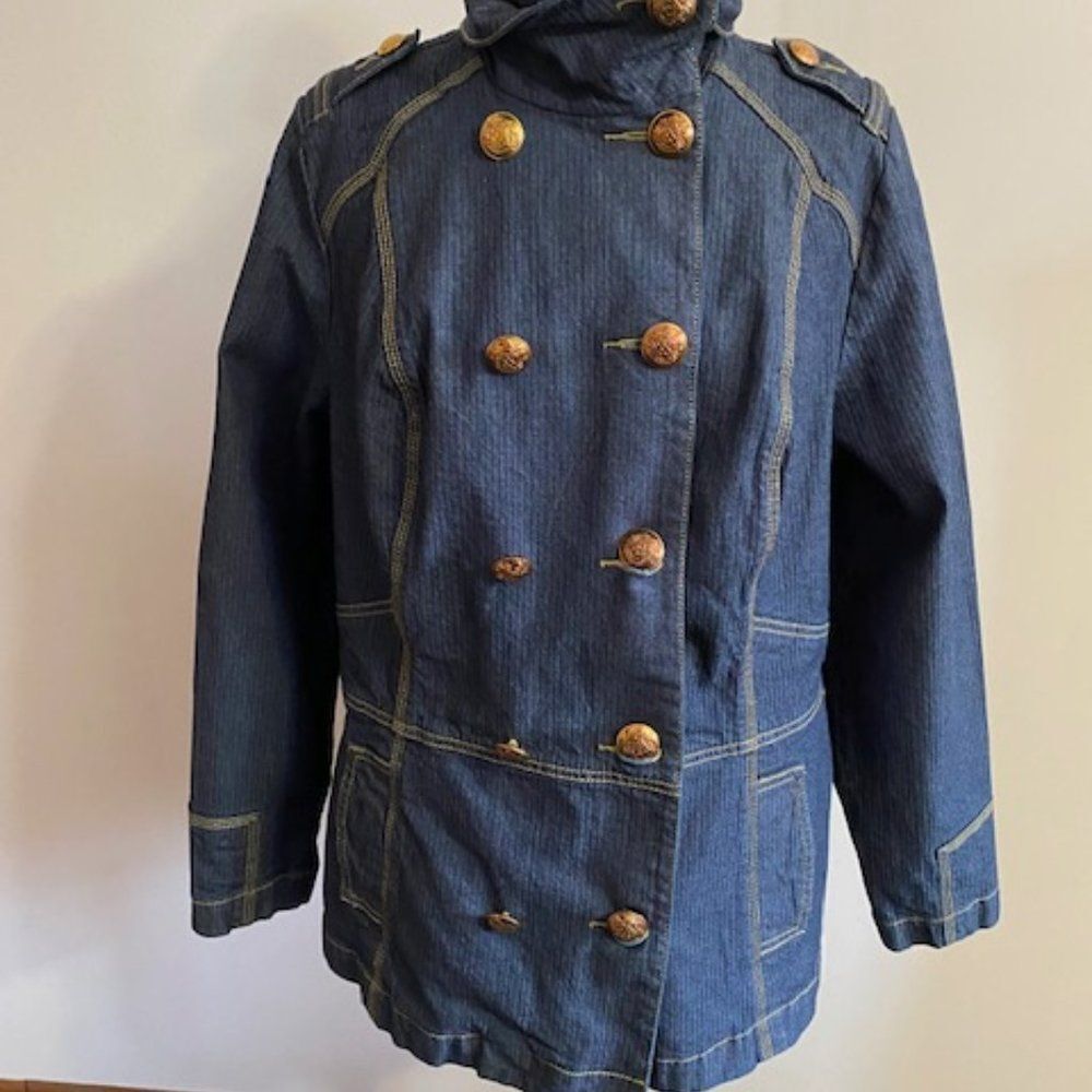 Lane Bryant Dark Blue Double-Breasted Denim Peacoat